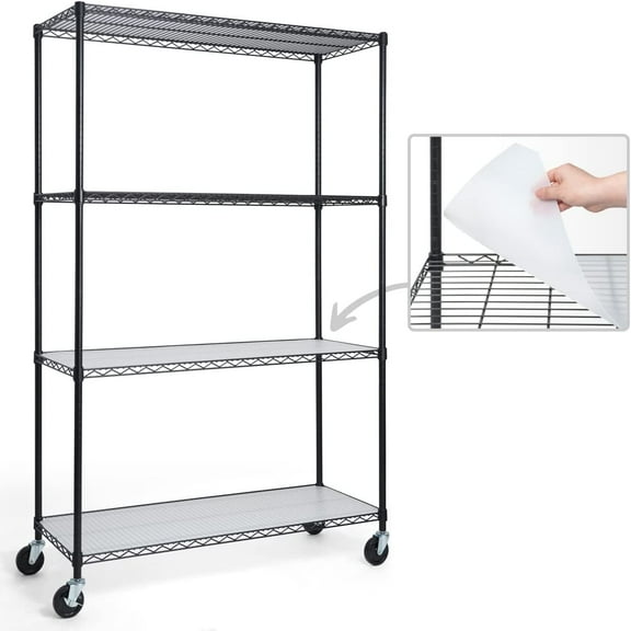 CAPHAUS NSF Commercial Grade Heavy Duty Wire Shelving w/ Wheels, Leveling Feet & Liners, Storage Metal Shelf, Garage Shelving Storage, Utility Wire Rack Storage Shelves, w/ Liner, 48 x 18 x 76 4-Tier
