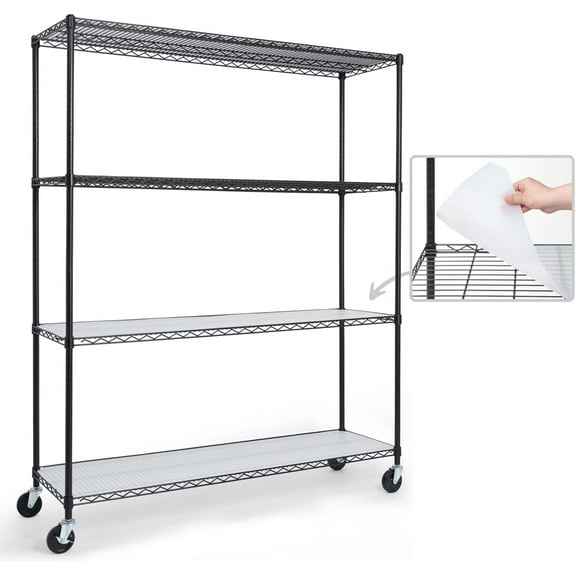 CAPHAUS NSF Commercial Grade Heavy Duty Wire Shelving w/ Wheels, Leveling Feet & Liners, Storage Metal Shelf, Garage Shelving Storage, Utility Wire Rack Storage Shelves, w/ Liner, 60 x 18 x 76 4-Tier