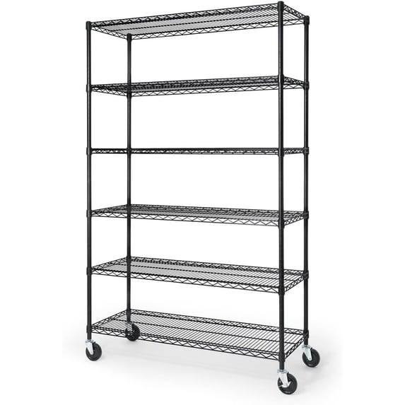CAPHAUS NSF Heavy Duty Commercial Adjustable Wire Shelving w/ Wheels & Leveling Feet, Kitchen Storage Metal Shelf, Garage Storage Shelving, Utility Wire Rack Storage Unit, Black 48 x 18 x 76 6-Tier