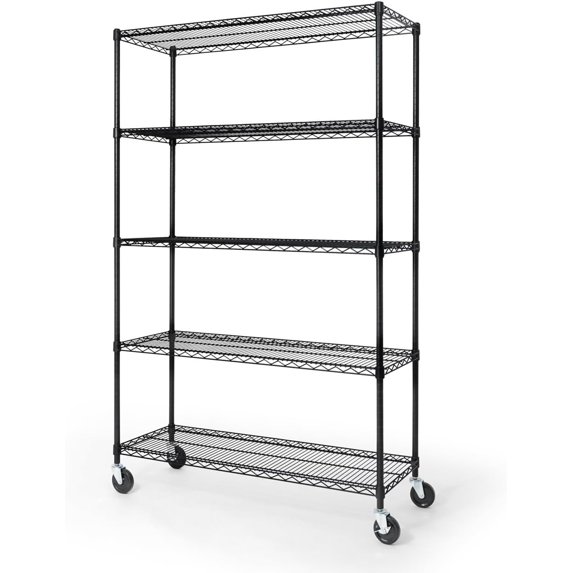 CAPHAUS NSF Heavy Duty Commercial Adjustable Wire Shelving w/ Wheels & Leveling Feet, Kitchen Storage Metal Shelf, Garage Storage Shelving, Utility Wire Rack Storage Unit, Black 48 x 18 x 76 5-Tier