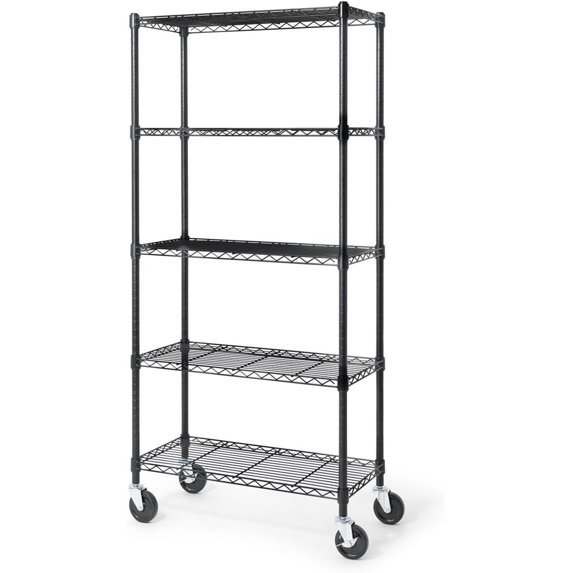 CAPHAUS NSF Heavy Duty Commercial Adjustable Wire Shelving w/ Wheels & Leveling Feet, Kitchen Storage Metal Shelf, Garage Storage Shelving, Utility Wire Rack Storage Unit, Black 30 x 14 x 64 5-Tier