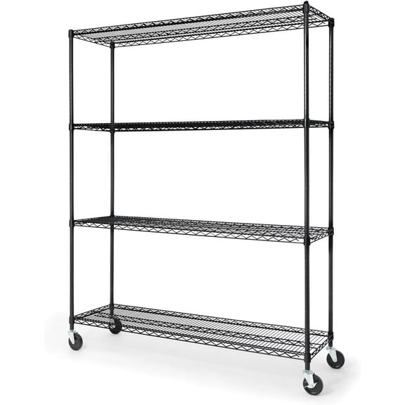 CAPHAUS NSF Heavy Duty Commercial Adjustable Wire Shelving w/ Wheels & Leveling Feet, Kitchen Storage Metal Shelf, Garage Storage Shelving, Utility Wire Rack Storage Unit, Black 60 x 18 x 76 4-Tier