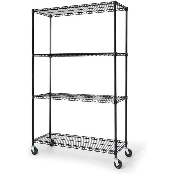 CAPHAUS NSF Heavy Duty Commercial Adjustable Wire Shelving w/ Wheels & Leveling Feet, Kitchen Storage Metal Shelf, Garage Storage Shelving, Utility Wire Rack Storage Unit, Black 48 x 18 x 76 4-Tier