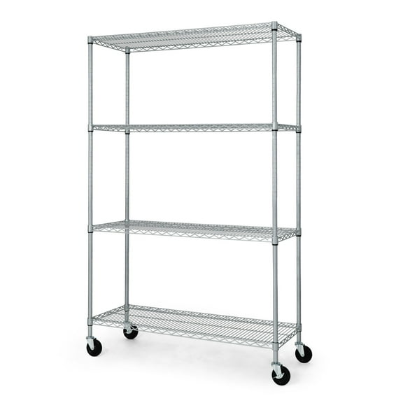 CAPHAUS NSF Heavy Duty Commercial Adjustable Wire Shelving w/ Wheels & Leveling Feet, Kitchen Storage Metal Shelf, Garage Storage Shelving, Utility Wire Rack Storage Unit, Silver 48 x 18 x 76 4-Tier