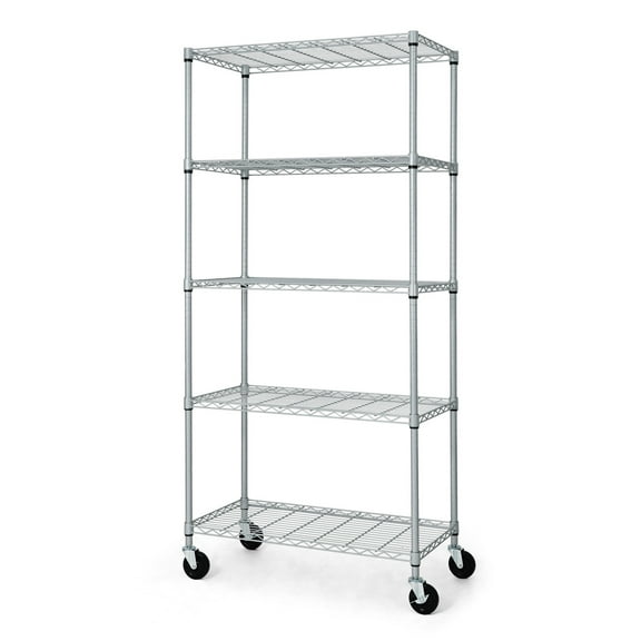 CAPHAUS NSF Heavy Duty Commercial Adjustable Wire Shelving w/ Wheels & Leveling Feet, Kitchen Storage Metal Shelf, Garage Storage Shelving, Utility Wire Rack Storage Unit, Silver 36 x 18 x 76 5-Tier