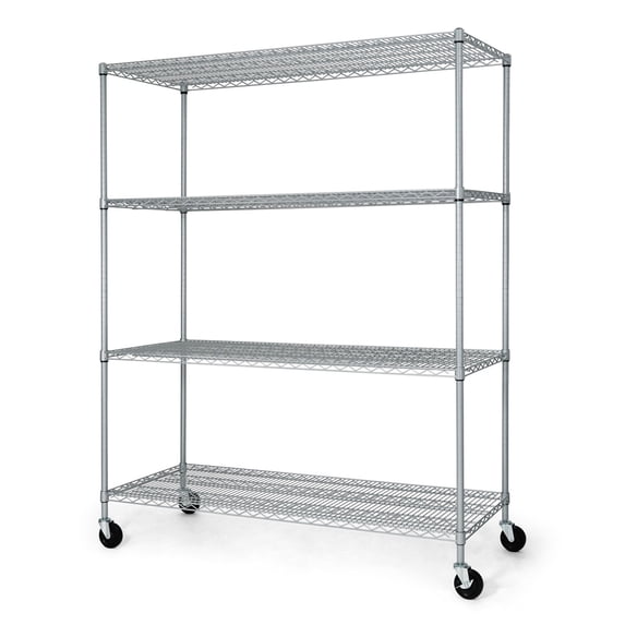 CAPHAUS NSF Heavy Duty Commercial Adjustable Wire Shelving w/ Wheels & Leveling Feet, Kitchen Storage Metal Shelf, Garage Storage Shelving, Utility Wire Rack Storage Unit, Silver 60 x 24 x 76 4-Tier