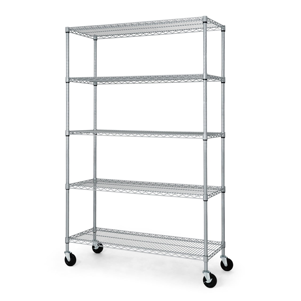 Silver 5-Tier Adjustable Metal Wire Shelving Unit with Wheels