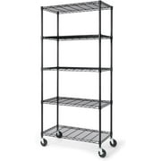 CAPHAUS NSF Heavy Duty Commercial Adjustable Wire Shelving w/ Wheels & Leveling Feet, Kitchen Storage Metal Shelf, Garage Storage Shelving, Utility Wire Rack Storage Unit, Black 36 x 18 x 76 5-Tier