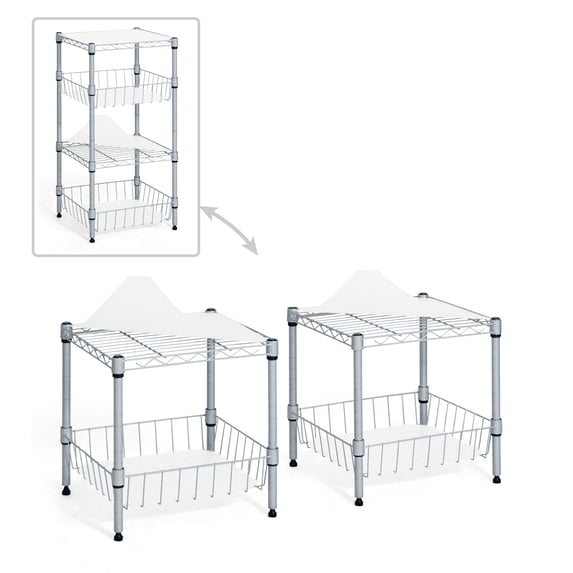 CAPHAUS Silver Grey 2 to 4-Tier Stackable Wire Shelving Basket Shelves
