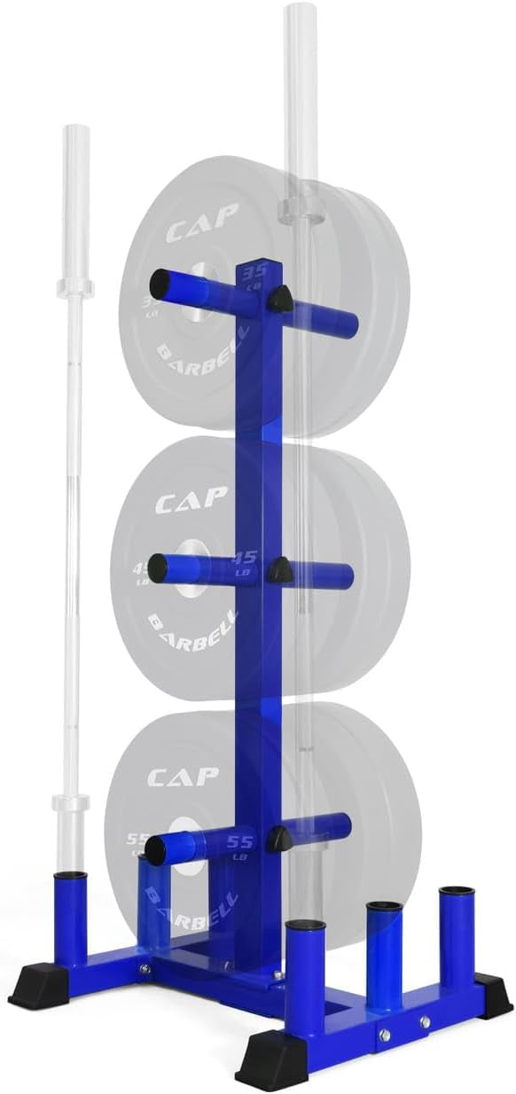 CAPHAUS Olympic Weight Plate Rack for Bumper Plate Storage w Barbell Holders and Plate Pegs Heavy Duty Olympic Weight Tree for Home Gym 2 Inch Weight Plate Holder Capable of Holding Up to 800LB