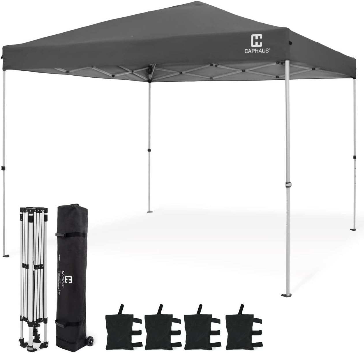 Dark Grey 10ft x 10ft Adjustable Pop-Up Canopy Tent with Steel Frame