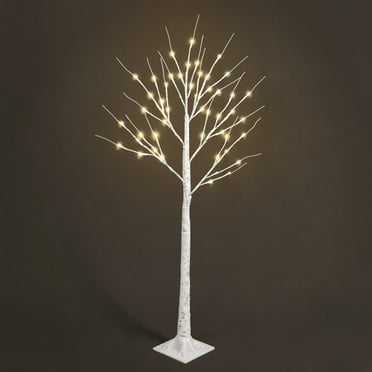 CAPHAUS Pre-lit 4 Feet Birch Tree w/Warm White Lights, Full White Twinkling Tree, 48inch Full Artificial White Twig Tree w/ 48 LED Lights for Festival, Holiday Decoration Indoor, Lighted Brich Tree