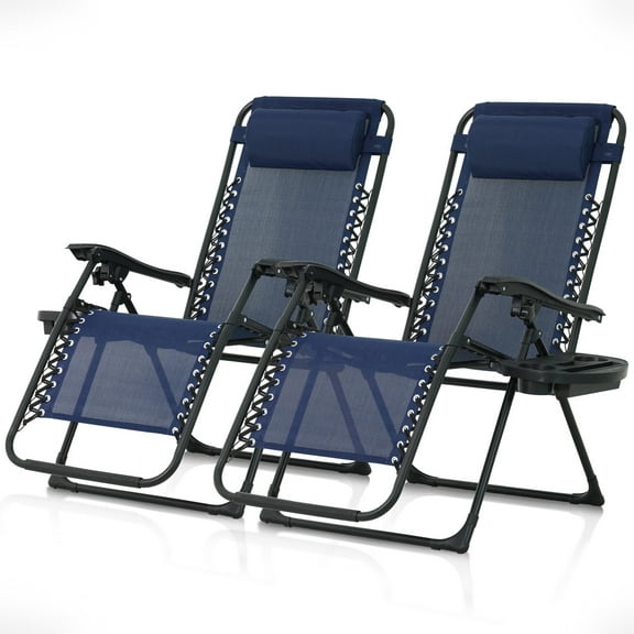 CAPHAUS Set of 2 Blue Zero Gravity Chair, Zero Gravity Recliner, Zero Gravity Lounge Chair, Anti-gravity Chair for Indoor & Outdoor, Folding Reclining Chair w/ Side Tray, Adjustable Pillow, Blue
