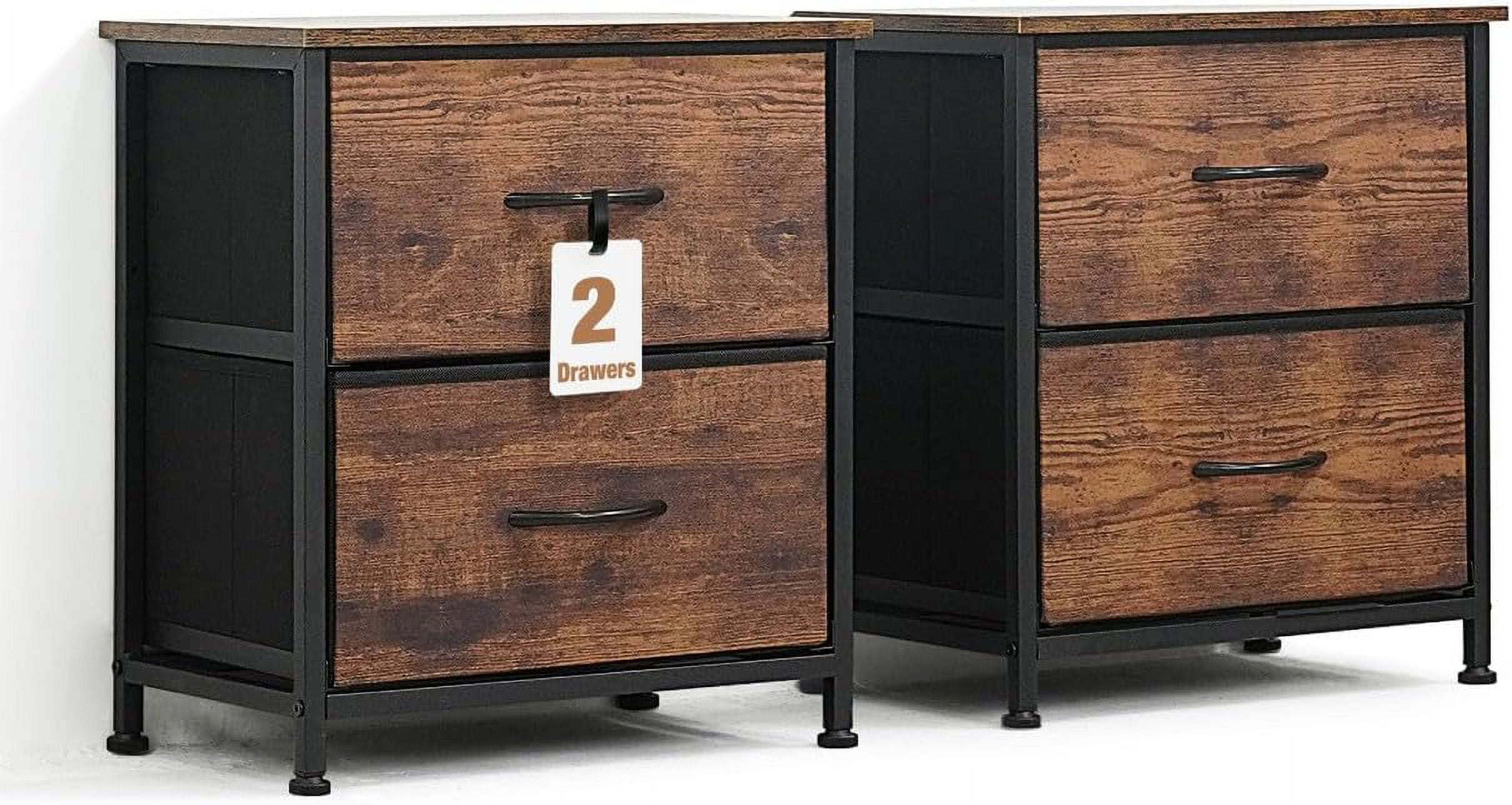 CAPHAUS Set of 2 Drawer Storage Tower w/ 2 Fabric Bins, Nightstand w/ 2 ...