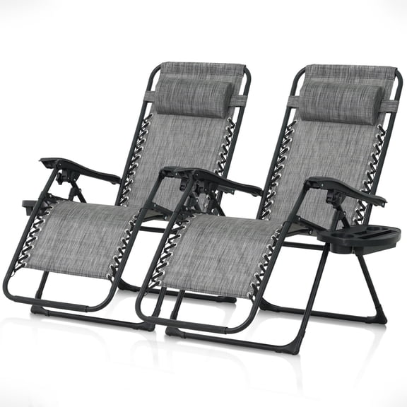 CAPHAUS Set of 2 Grey Zero Gravity Chair, Zero Gravity Recliner, Zero Gravity Lounge Chair, Anti-gravity Chair for Indoor & Outdoor, Folding Reclining Chair w/ Side Tray, Adjustable Pillow, Grey