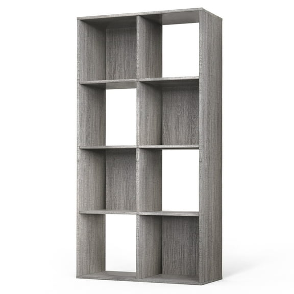 CAPHAUS Sturdy Room 11-Inch Cube Storage Organizer Shelf, with Thick Exterior Edge, Storage Shelf Divider w/ Back, Bookcase, 8-Cube, Greige Oak