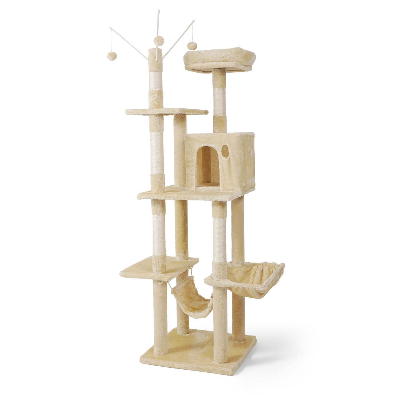 CAPHAUS Tall Cat Tree for Indoor Cats, Modern Cute 70-Inch Cat Climbing Play Tower with Top Perch for Large Cats Kittens, Multi-Level Cat Activity Tree w Scratching Posts, Hammock, Cat Cave Condo