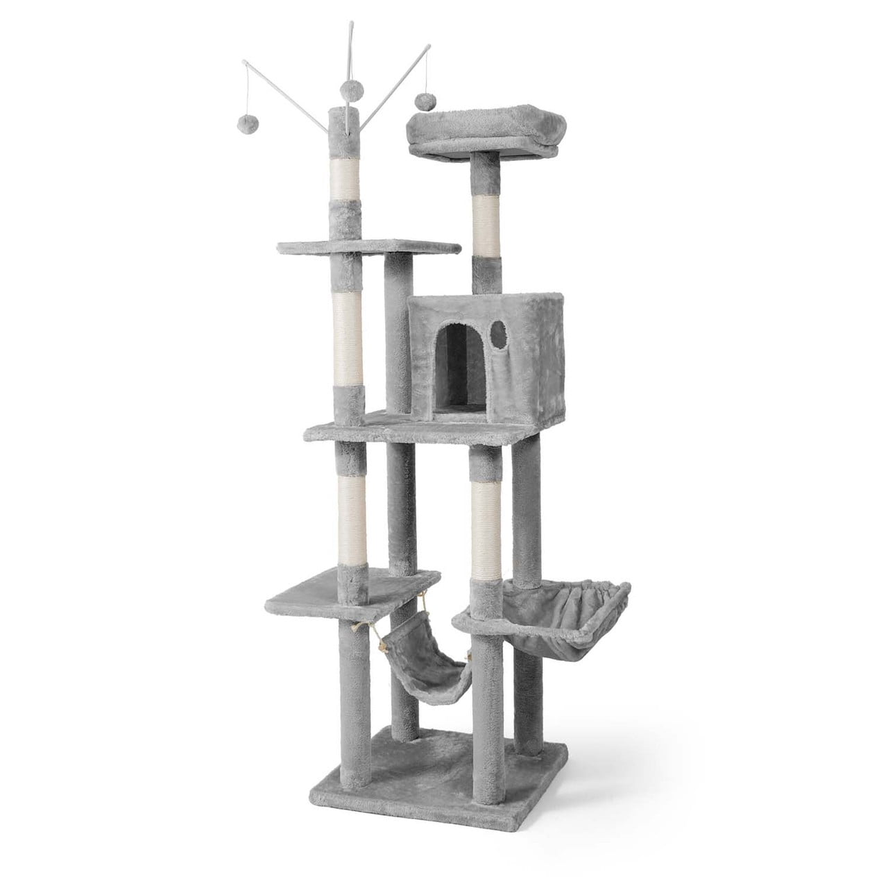 CAPHAUS Tall Cat Tree for Indoor Cats, Modern Cute 70-Inch Cat Climbing Play Tower with Top Perch for Large Cats Kittens, Multi-Level Cat Activity Tree w Scratching Posts, Hammock, Cat Cave Condo