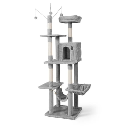 CAPHAUS Tall Cat Tree for Indoor Cats, Modern Cute 70-Inch Cat Climbing Play Tower with Top Perch for Large Cats Kittens, Multi-Level Cat Activity Tree w Scratching Posts, Hammock, Cat Cave Condo