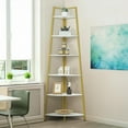 thumbnail image 1 of CAPHAUS Tall Corner Shelf Stand, 6-Tier Display Shelves, Ladder Corner Wood Storage Plant Bookshelf with Metal Frame, Versatile Shelving Unit Bookcase for Home Office Space, Gold, 1 of 8