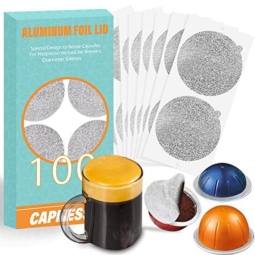 CAPMESSO 100Pcs Aluminum Foils Seals for Espresso Capsules Vertuoline, Aluminum Foil Lids Seals Compatible with Vertuoline Pods Reusable Vertuo Capsules