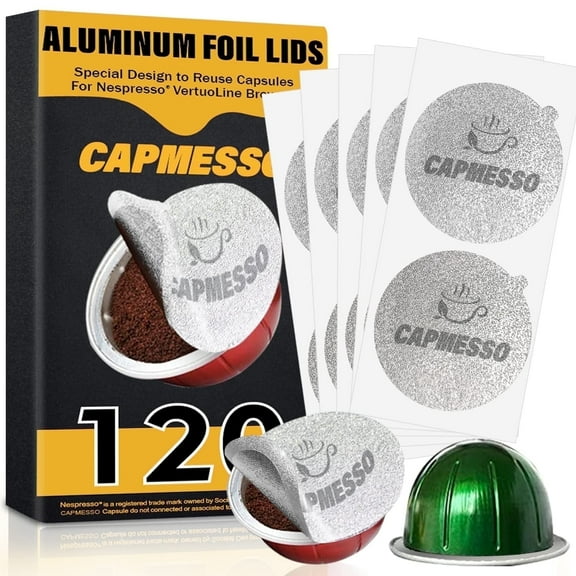 CAPMESSO Espresso VertuoLine Aluminum Foil Lids 63mm Cover Vertuo Pods Sticker Seals (120pcs)
