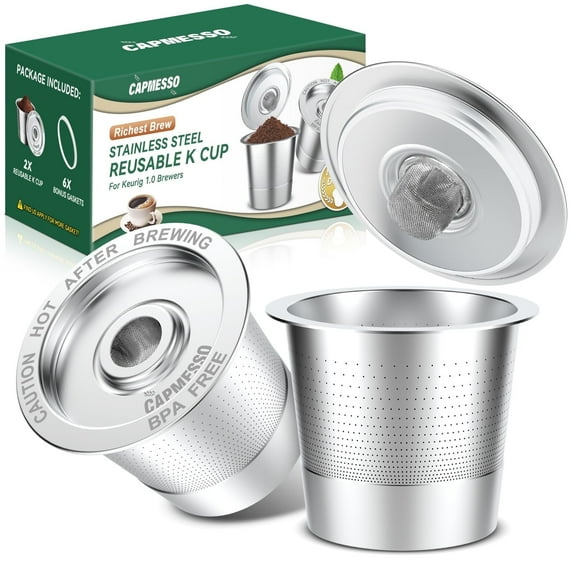 CAPMESSO Reusable Refillable K Cup Stainless Steel Coffee Pods Filte Cup for Keurig 1.0 (2 Count)