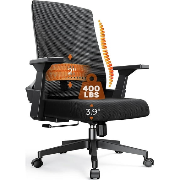 CAPOT Ergonomic Office Chair 400lbs Capacity - 3.9-inche Cushion and Tall Back Computer Desk Chair Breathable Mesh - Comfortable Swivel Office Chair with Adjustable Lumbar Support