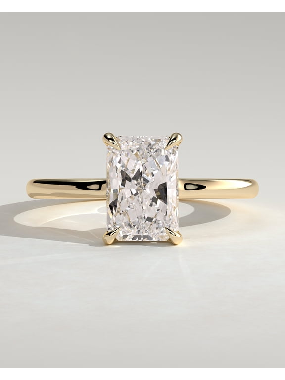 2.00Ct Radiant Cut Moissanite Floating Low-Set Solitaire Engagement Ring – Hidden Halo Flush Design in 10K Yellow Gold for Women