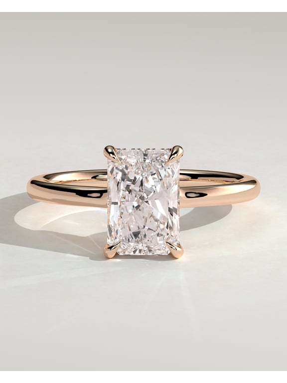 2.00Ct Radiant Cut Moissanite Floating Low-Set Solitaire Engagement Ring – Hidden Halo Flush Design in 14K Rose Gold for Women