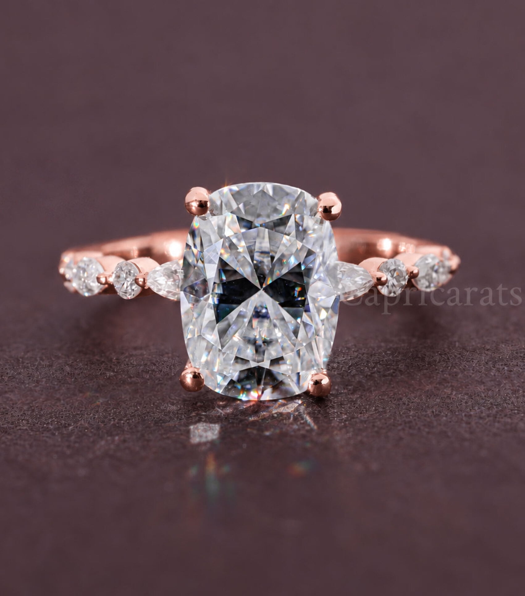 CAPRICARATS 3.00Ct Elongated Cushion Lab Grown Diamond Engagement Ring ...