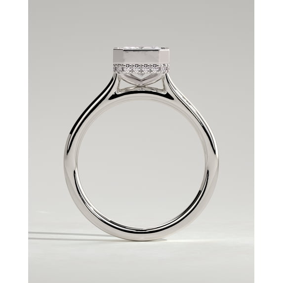 CAPRICARATS 3.00Ct Lab Grown Radiant Diamond Bezel Set Ring, Hidden Halo Cathedral, 10K White Gold