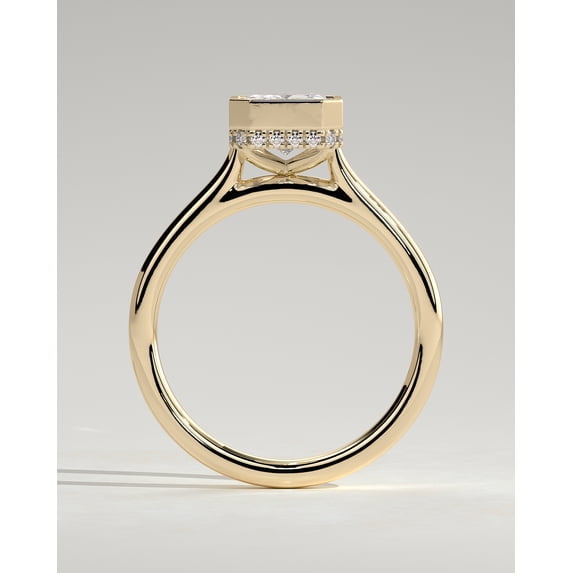 CAPRICARATS 3.00Ct Lab Grown Radiant Diamond Bezel Set Ring, Hidden Halo Cathedral, 18K Yellow Gold