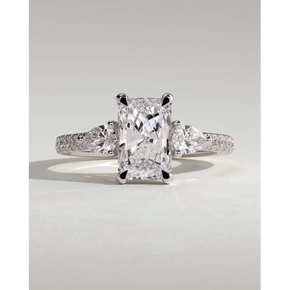 CAPRICARATS 3.00Ct Radiant Cut Lab Grown Diamond Trilogy Engagement Ring, Pave Band, 10K White Gold