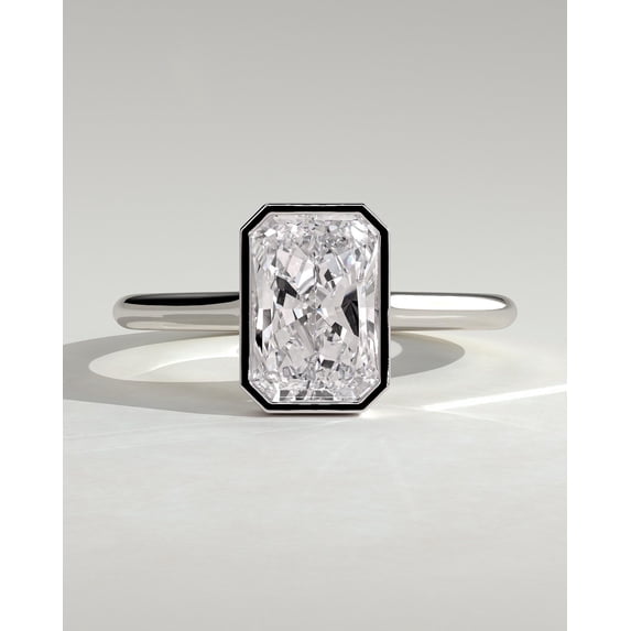 CAPRICARATS 3.00Ct Radiant Cut Moissanite Bezel Set Engagement Ring, Cathedral, 14K White Gold