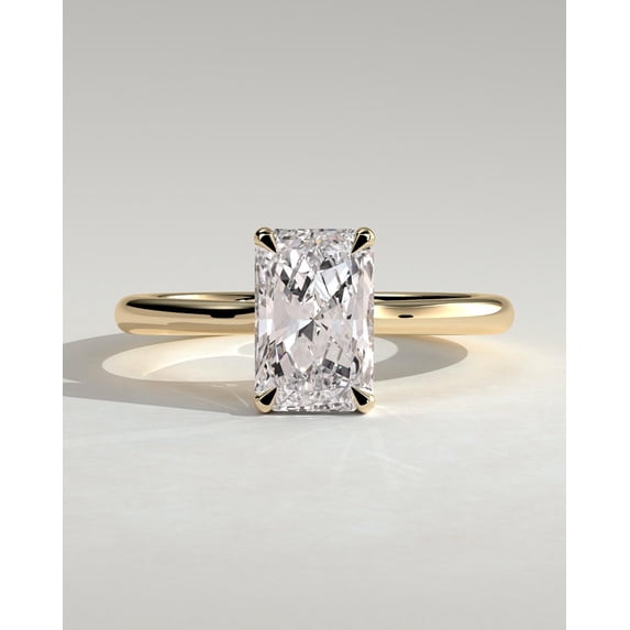CAPRICARATS 3.00Ct Radiant Cut Moissanite Engagement Ring, Hidden Halo & Cathedral, 14K Yellow Gold