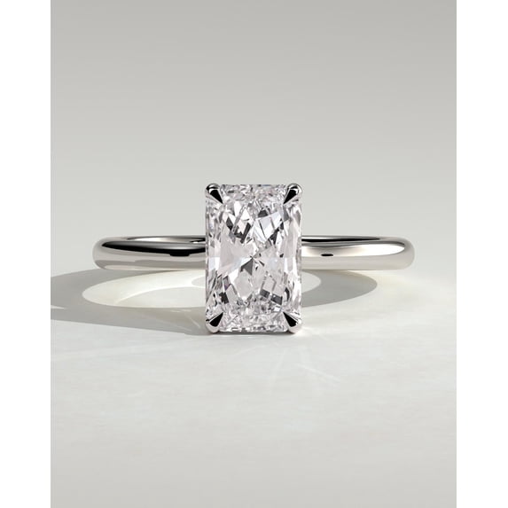 CAPRICARATS 3.00Ct Radiant Cut Moissanite Engagement Ring, Hidden Halo & Cathedral, 18K White Gold