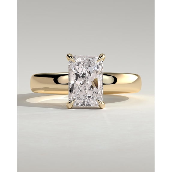 CAPRICARATS 3.00Ct Radiant Cut Moissanite Engagement Ring, Hidden Halo & Cigar Band, 14K Yellow Gold