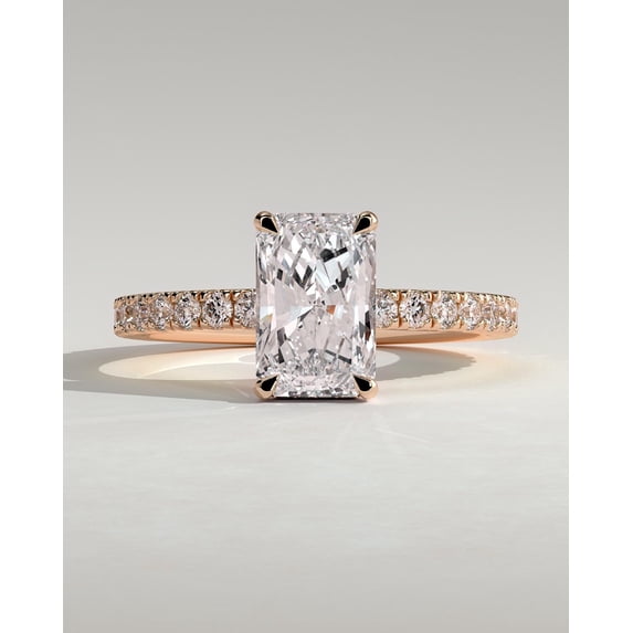 CAPRICARATS 3.00Ct Radiant Cut Moissanite Engagement Ring, Hidden Halo & Pave Band, 10K Rose Gold