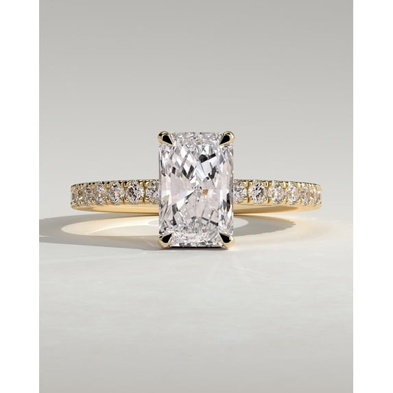 CAPRICARATS 3.00Ct Radiant Cut Moissanite Engagement Ring, Hidden Halo & Pave Band, 10K Yellow Gold