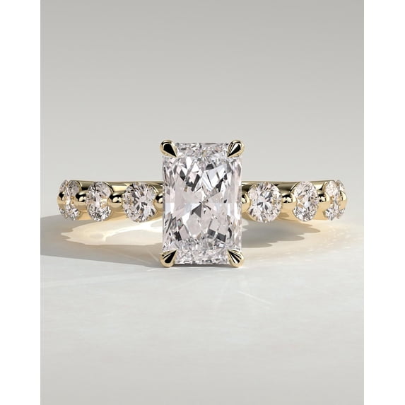 CAPRICARATS 3.00Ct Radiant Cut Moissanite Engagement Ring, Round Pave Hidden Halo, 10K Yellow Gold