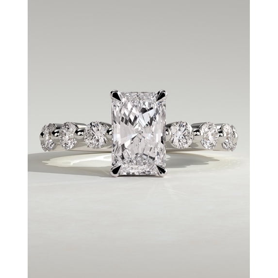 CAPRICARATS 3.00Ct Radiant Cut Moissanite Engagement Ring, Round Pave Hidden Halo, 14K White Gold