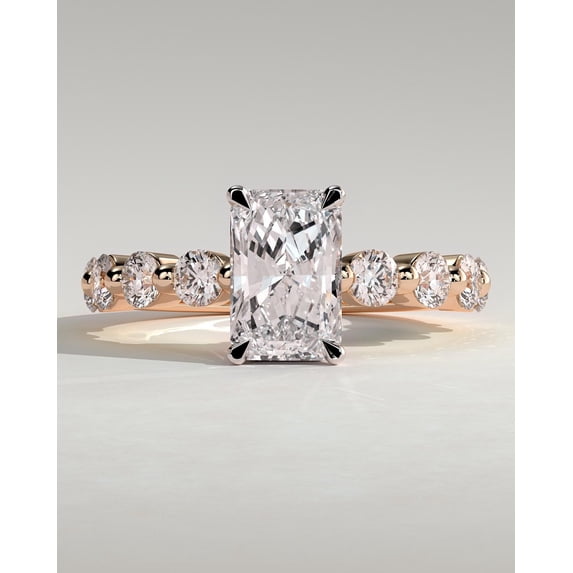 CAPRICARATS 3.00Ct Radiant Cut Moissanite Engagement Ring, Round Pave Hidden Halo, 18K Rose Gold