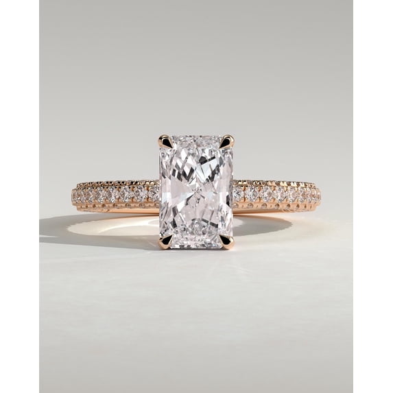 CAPRICARATS 3.00Ct Radiant Cut Moissanite Engagement Ring, Triple Pave Hidden Halo, 10K Rose Gold