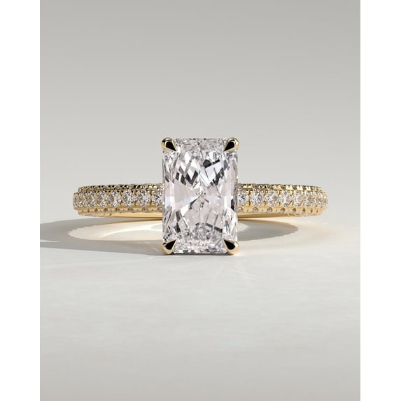 CAPRICARATS 3.00Ct Radiant Cut Moissanite Engagement Ring, Triple Pave Hidden Halo, 18K Yellow Gold