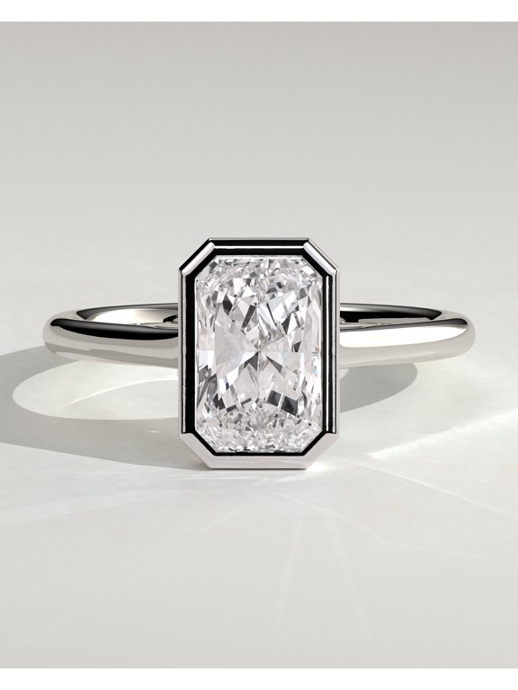 3.00Ct Radiant Cut Moissanite Solitaire Engagement Ring, Open Cathedral, 18K White Gold