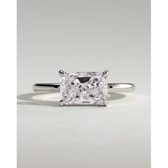 CAPRICARATS 3.00Ct Radiant East West Moissanite Engagement Ring, Hidden Halo, 10K White Gold