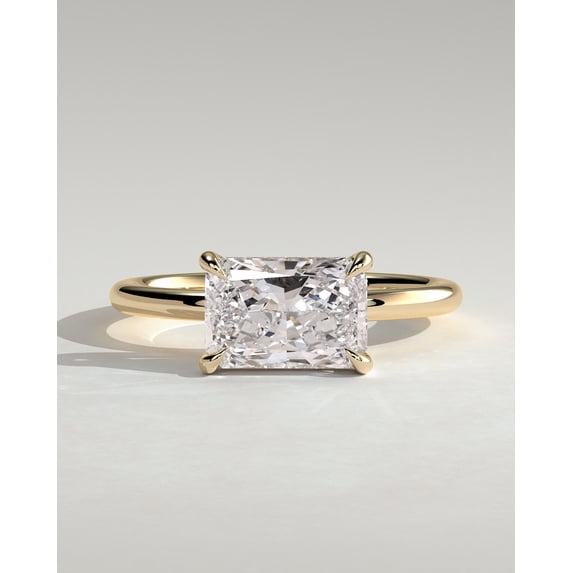 CAPRICARATS 3.00Ct Radiant East West Moissanite Engagement Ring, Hidden Halo, 14K Yellow Gold