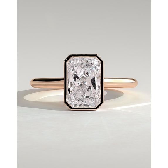 CAPRICARATS 3.00Ct Radiant Lab Grown Diamond Bezel Set Engagement Ring, Cathedral, 18K Rose Gold