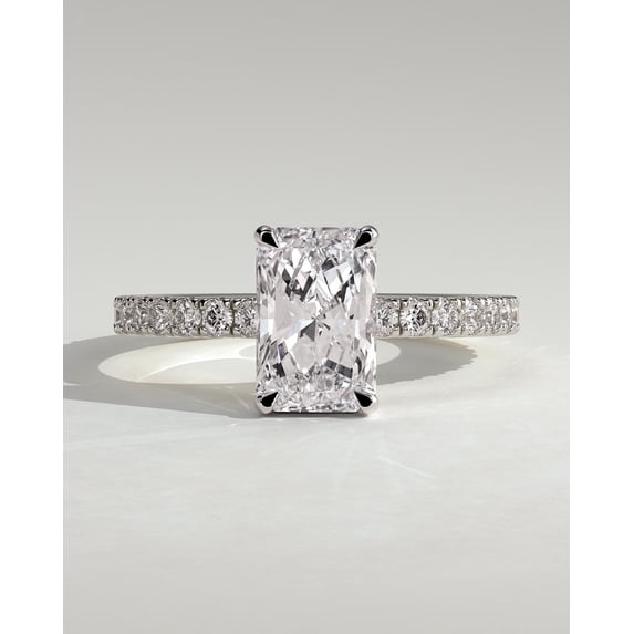 CAPRICARATS 3.00Ct Radiant Lab Grown Diamond Engagement Ring, Hidden Halo & Pave, 14K White Gold